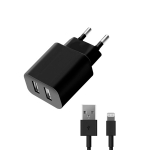 Сетевое зарядное устройство для Apple (lightning) - 2.1A - с 2мя USB выходами - Deppa MFI - Black