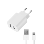 Сетевое зарядное устройство для Apple (lightning) - 2.1A - с 2мя USB выходами - Deppa - White